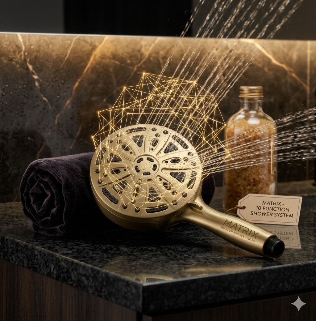 מזלף יד ענק עם 10 מצבי זרימה | דגם "מטריקס" | זהב מוברש | מק"ט 975BG