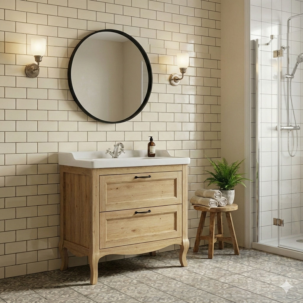 ארון אמבטיה דגם " מגנוליה " פורניר | ארון עומד | משטח חרס מק"ט 50014P