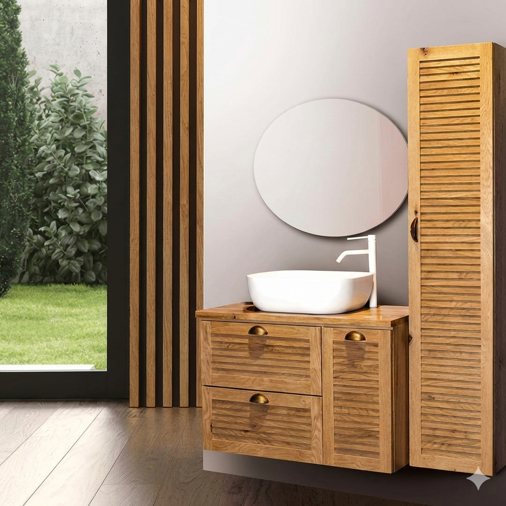 ארון אמבטיה דגם "קאנובה "  פורניר | ארון תלוי | משטח בוצ׳ר מק"ט 50006P