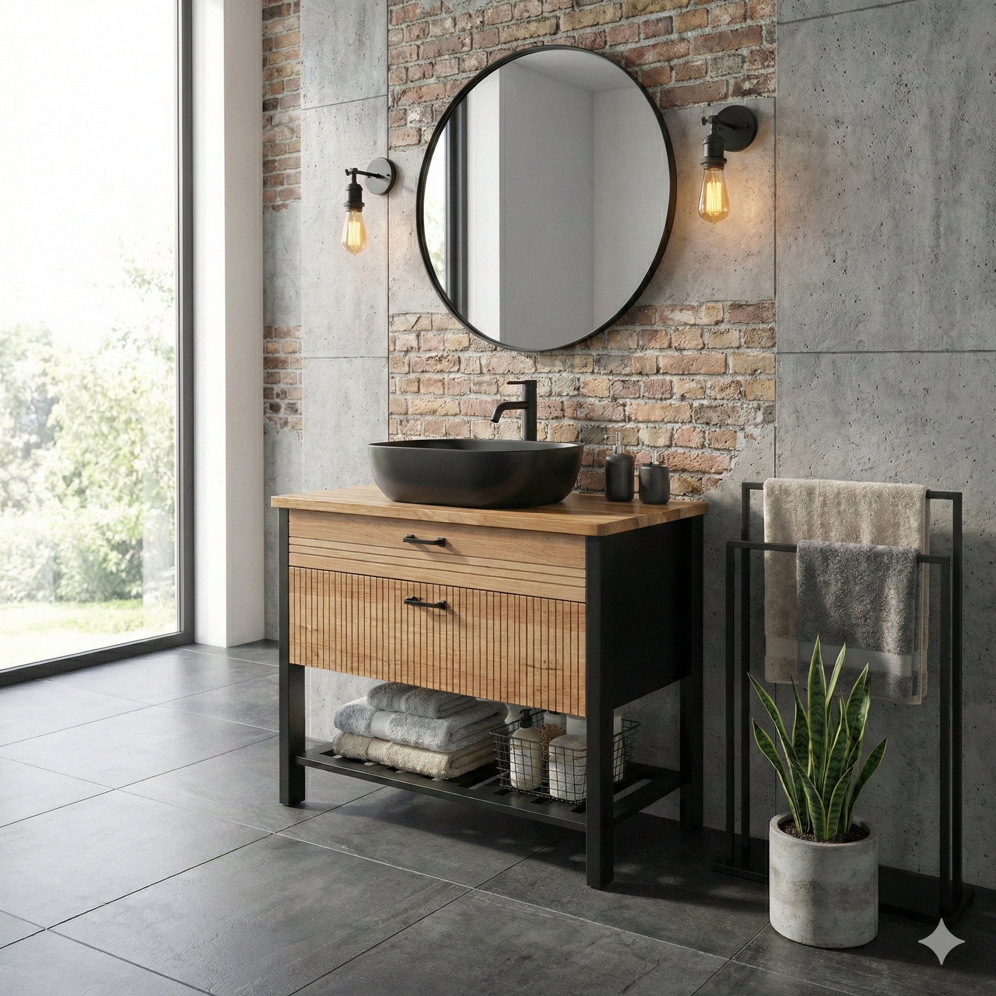 ארון אמבטיה דגם "מודיני " פורניר | ארון עומד | משטח בוצ׳ר מק"ט 50010P