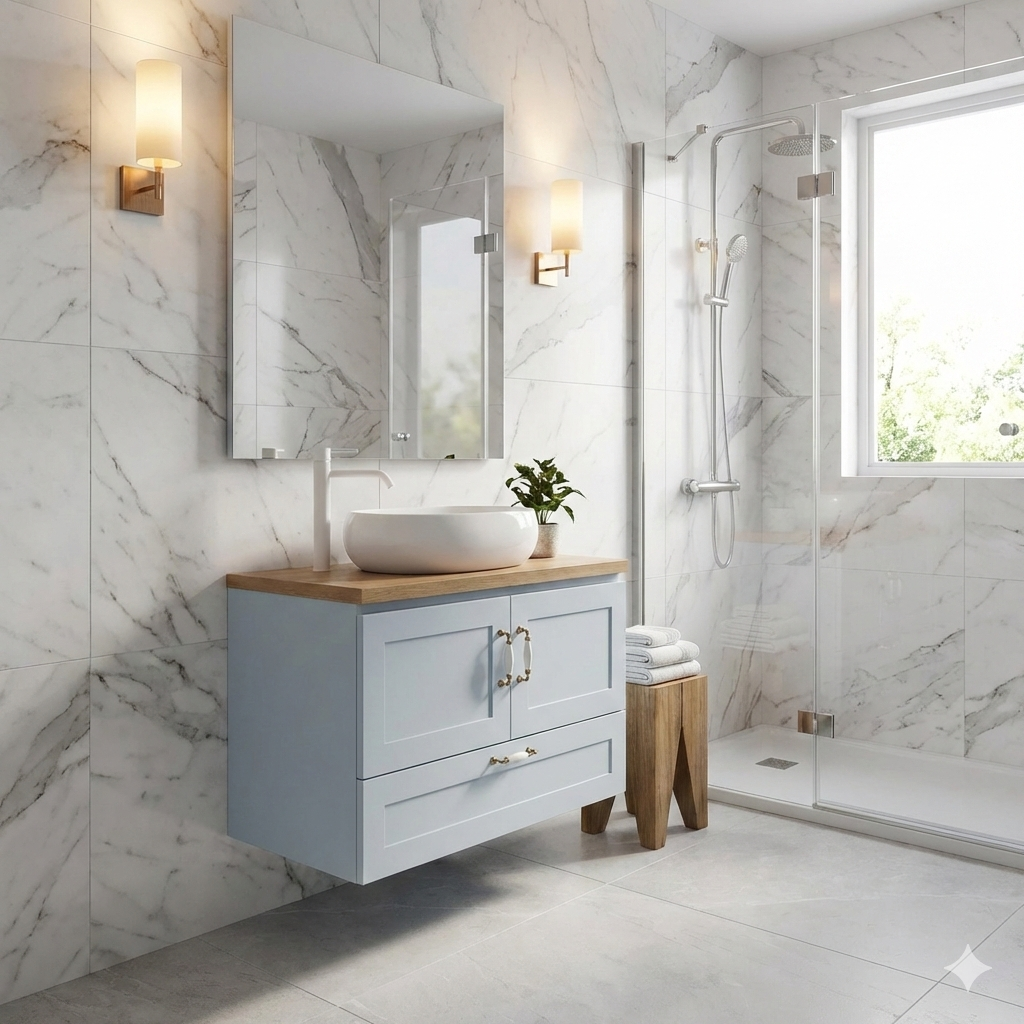 ארון אמבטיה דגם " אלדו" אפוקסי | ארון תלוי | משטח בוצ׳ר מק"ט 50075P