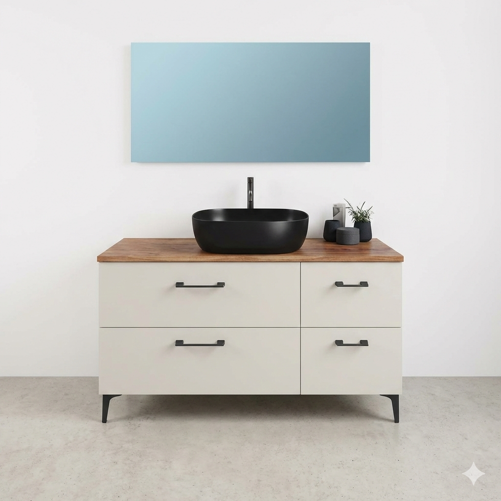 ארון אמבטיה דגם " מודרנו" אפוקסי | ארון עומד | משטח בוצ׳ר  מק"ט 50044P