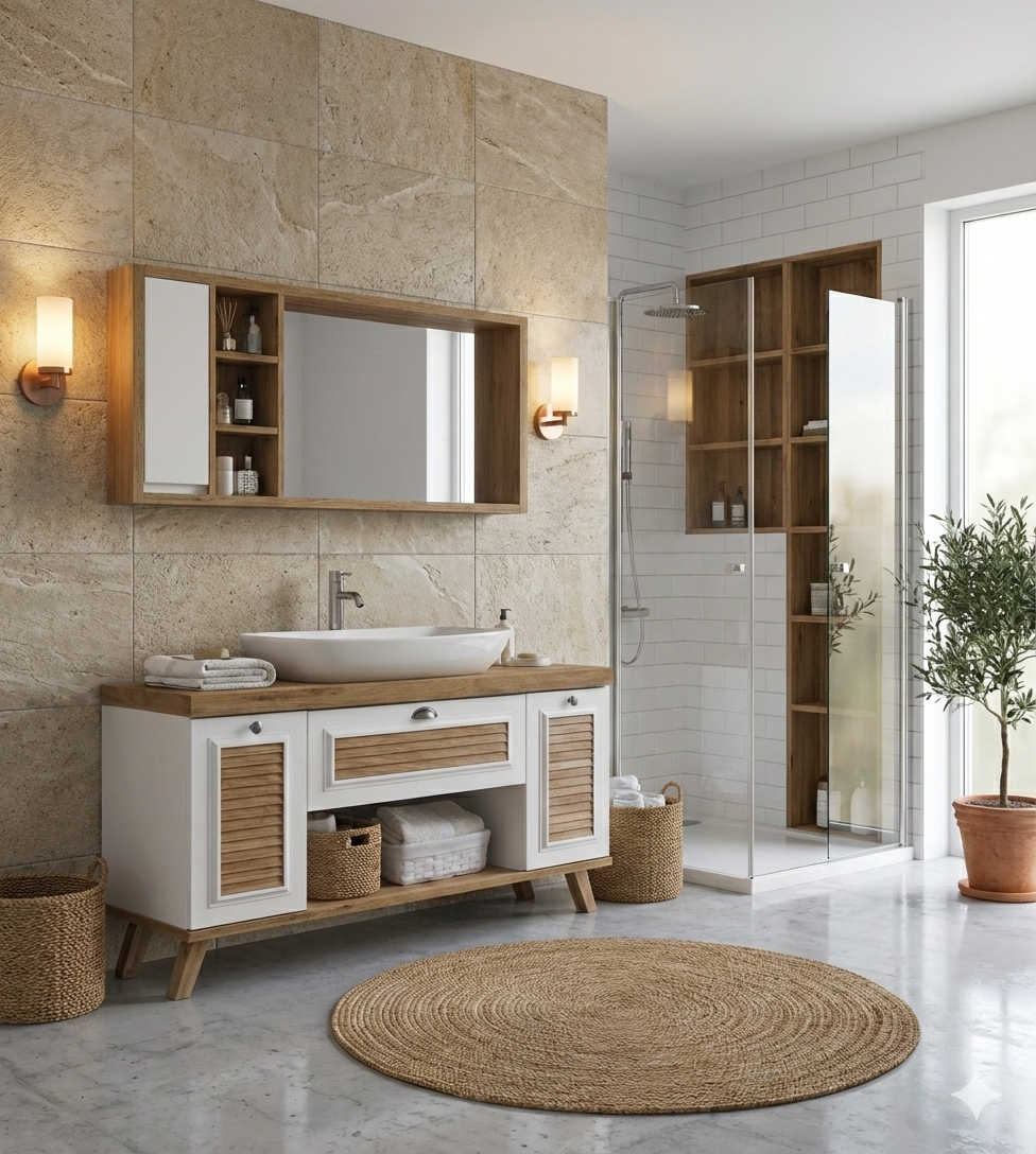 ארון אמבטיה דגם " אואזיס " אפוקסי | ארון עומד | משטח בוצ׳ר מק"ט 50065P