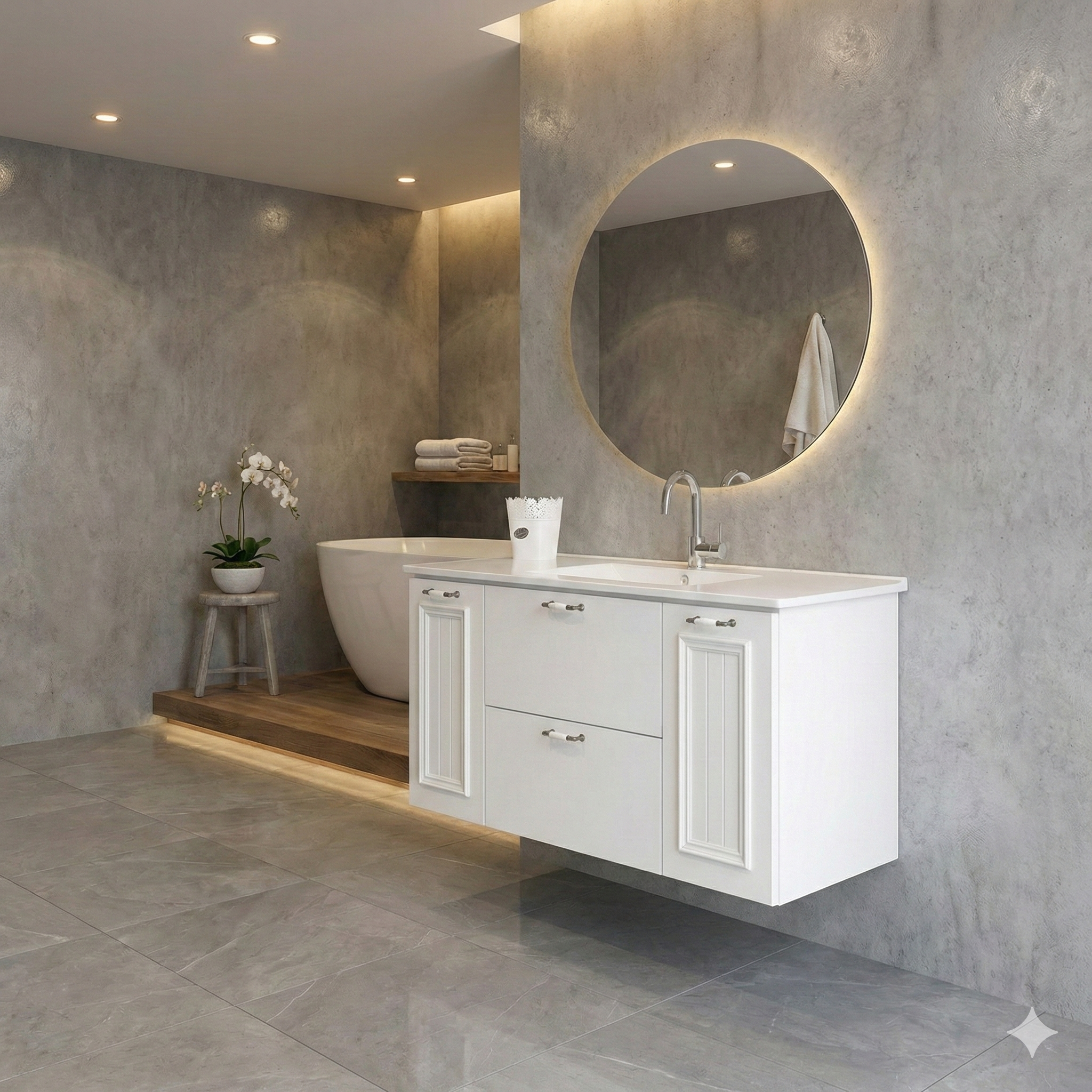 ארון אמבטיה דגם " ויסטו " אפוקסי | ארון תלוי | משטח חרס מק"ט 50078P