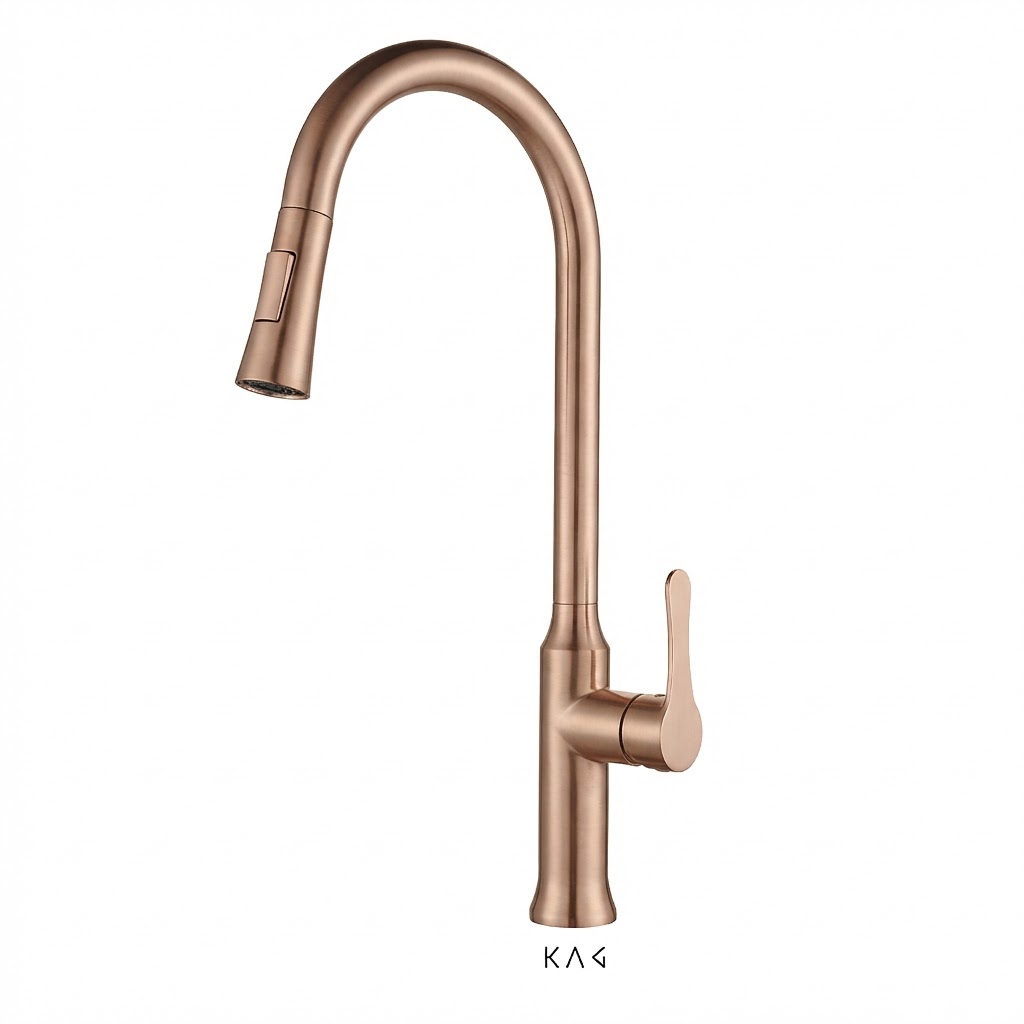 ברז מטבח נשלף | 2 מצבי זרימה | דגם "רוקי" | רוז גולד מוברש | מק"ט 138/4