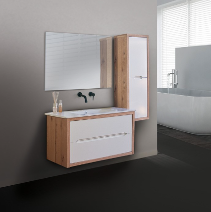 ארון אמבטיה דגם " קומו" פורניר בשילוב אפוקסי | ארון תלוי | משטח חרס  מק"ט 50031P