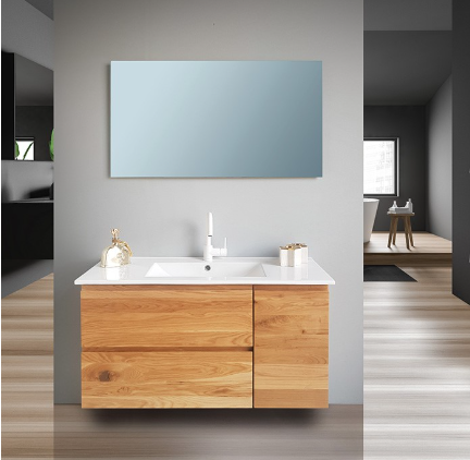 ארון אמבטיה דגם " פרמו " עץ מלא | ארון תלוי | משטח חרס  מק"ט 50028P