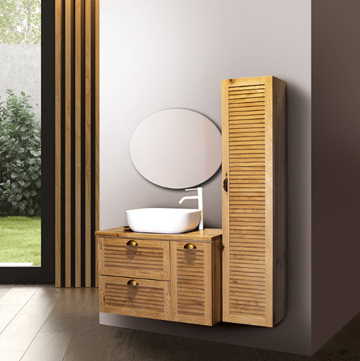 ארון אמבטיה דגם "קאנובה" פורניר |  ארון תלוי | משטח בוצ׳ר מק"ט 50005P