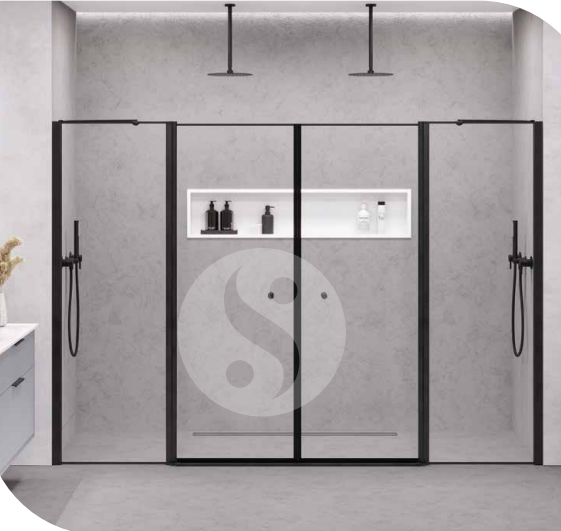 מקלחון חזית 2 קבועים + 2 דלתות | פרופיל שחור | מק"ט 3131S