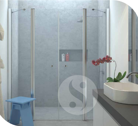 מקלחון חזית 2 קבועים + 2 דלתות | פרופיל כרום | מק"ט 3130S