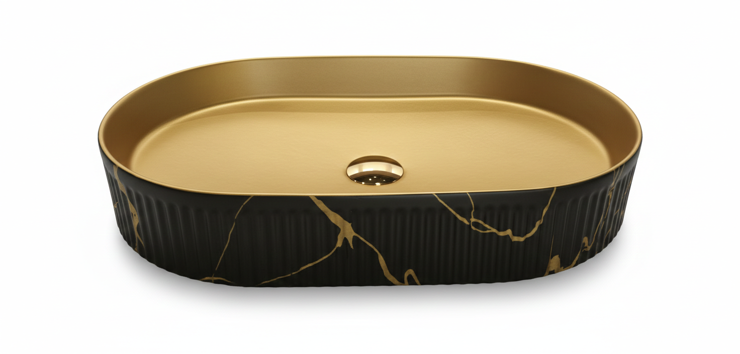 כיור חרס מונח זהב מט בשילוב שחור מט  | מק"ט 9022