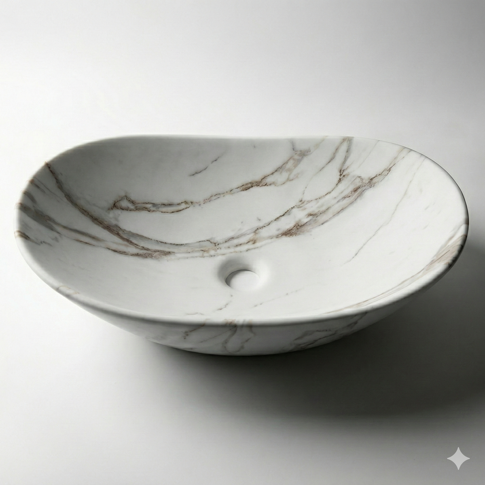 כיור חרס מונח אובלי עם פסים זהב | דמוי שיש | מק"ט 2622