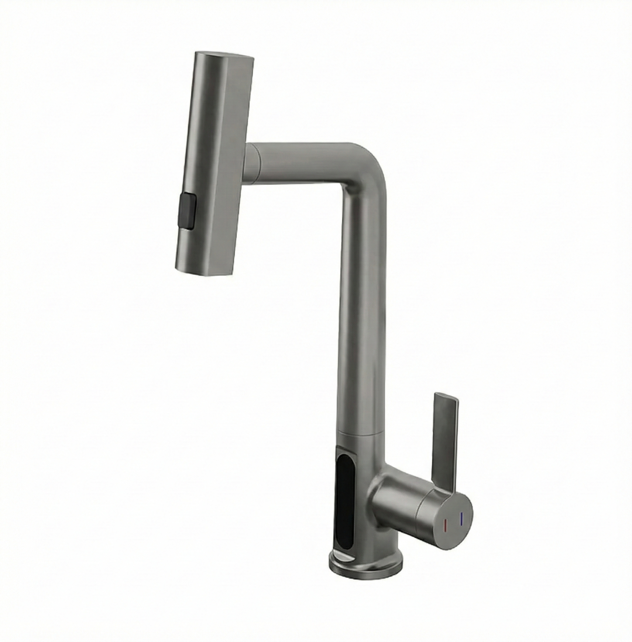 ברז מטבח נשלף + מפל וצג דיגיטלי | "חמת הפצה" | אפור גרפיט | מק"ט 085/6