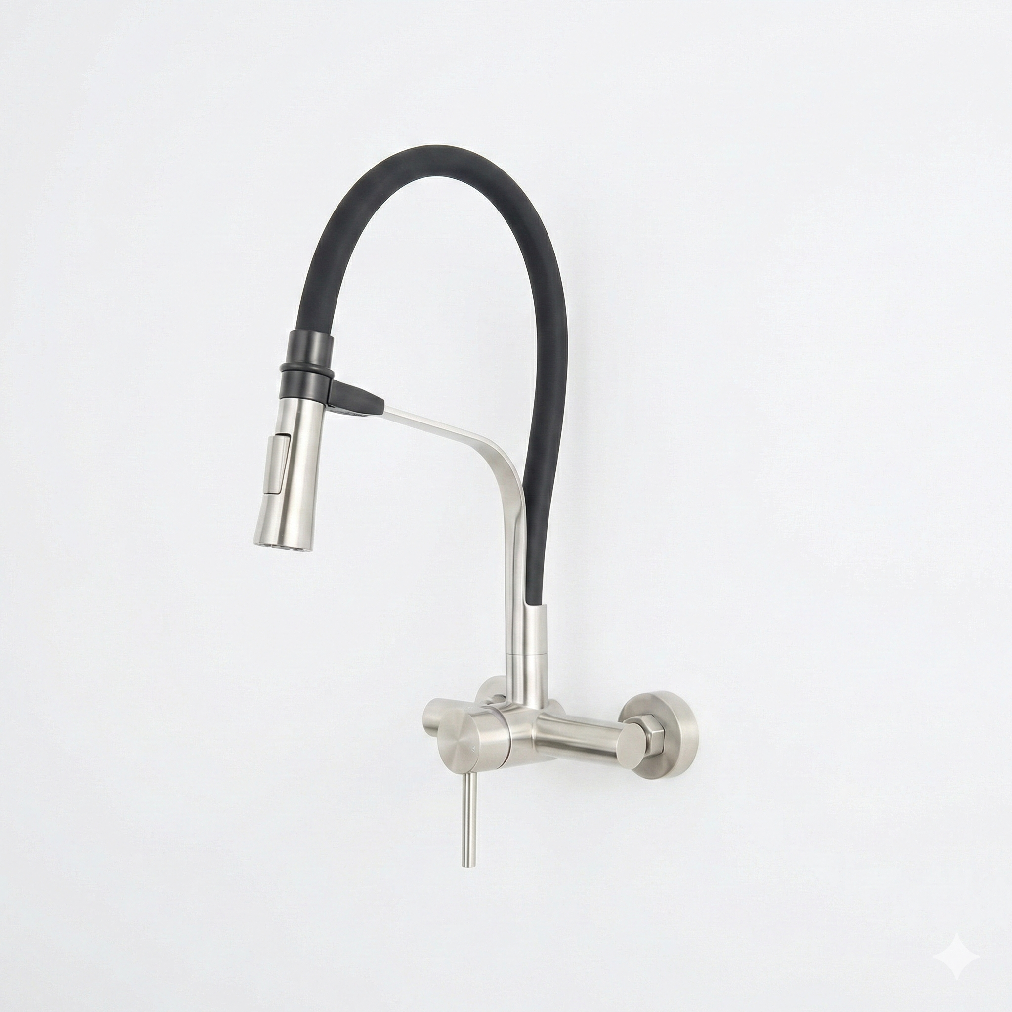 ברז מטבח מהקיר + פיה גמישה | דגם "ברנדון" | ניקל מוברש בשילוב שחור מט | מק"ט 613/3