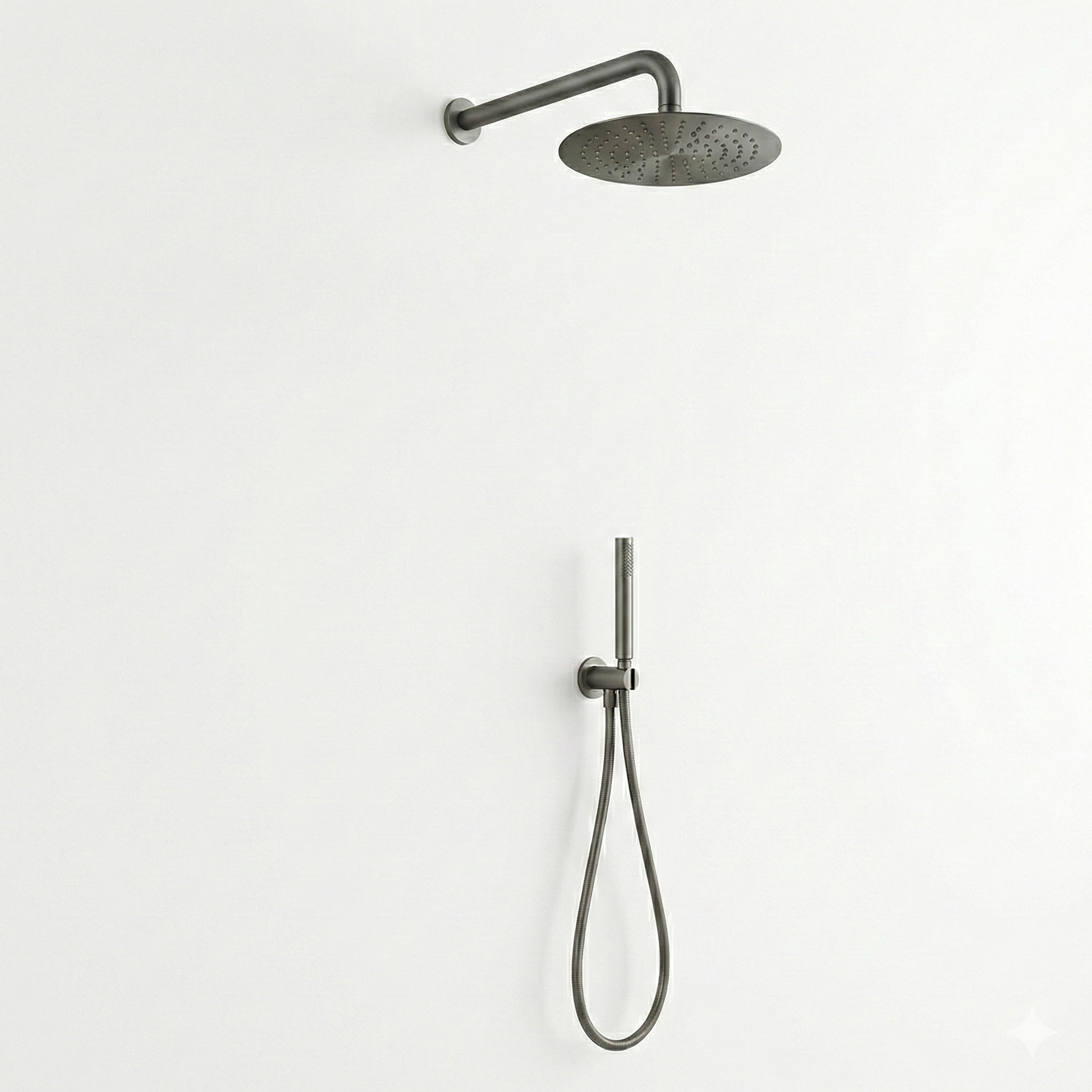 זרוע לראש גשם + ראש גשם 25 קוטר + נקודת מים עם מתלה + צינור גמיש + מזלף יד אופנתי | אפור גרפיט | מק"ט 666/6