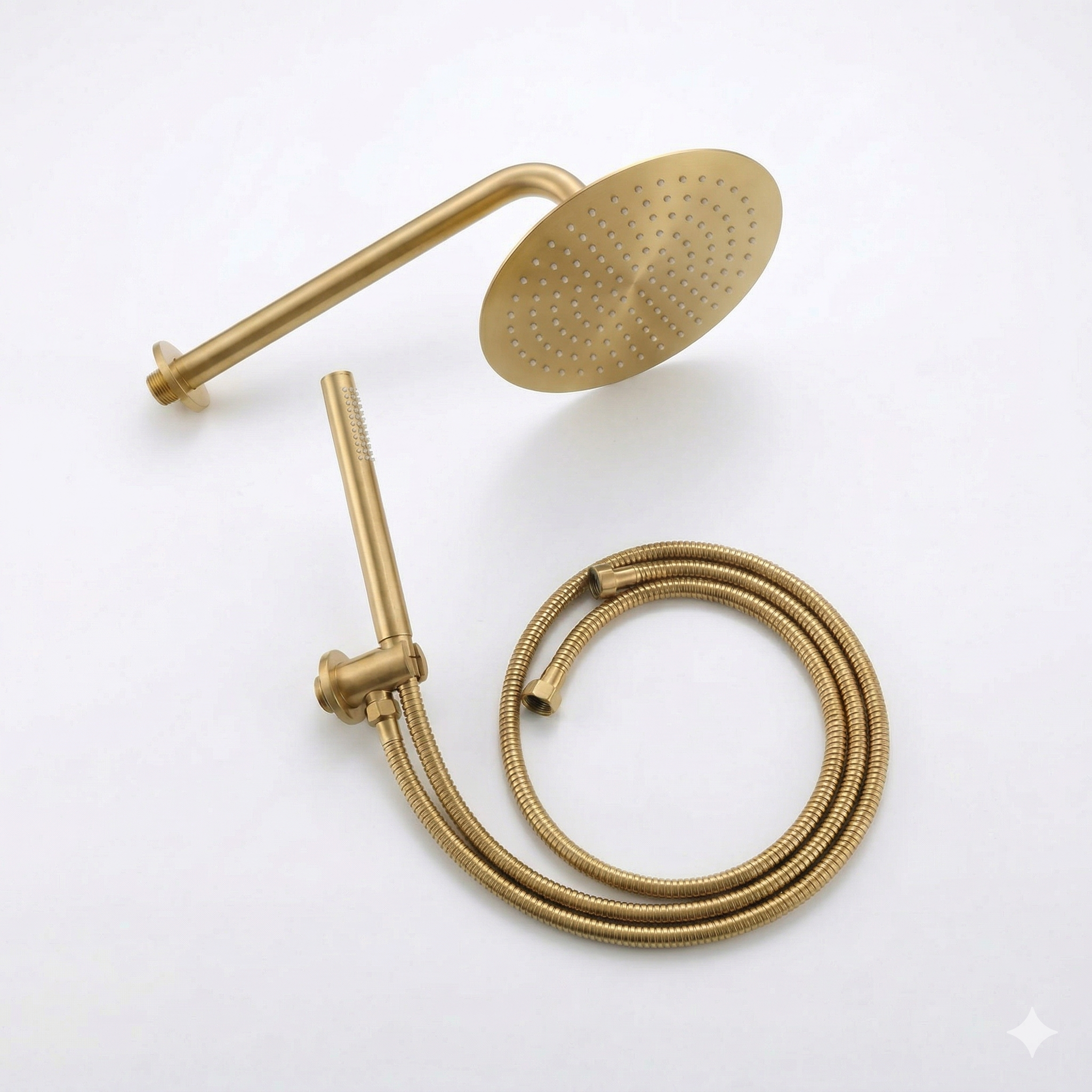 סט אביזרים לאינטרפוץ 4 דרך הכולל - זרוע לראש גשם + ראש גשם 25/25 + נקודת מים עם מתלה + צינור גמיש + מזלף יד אופנתי | רוז גולד מוברש | מק"ט 625/2