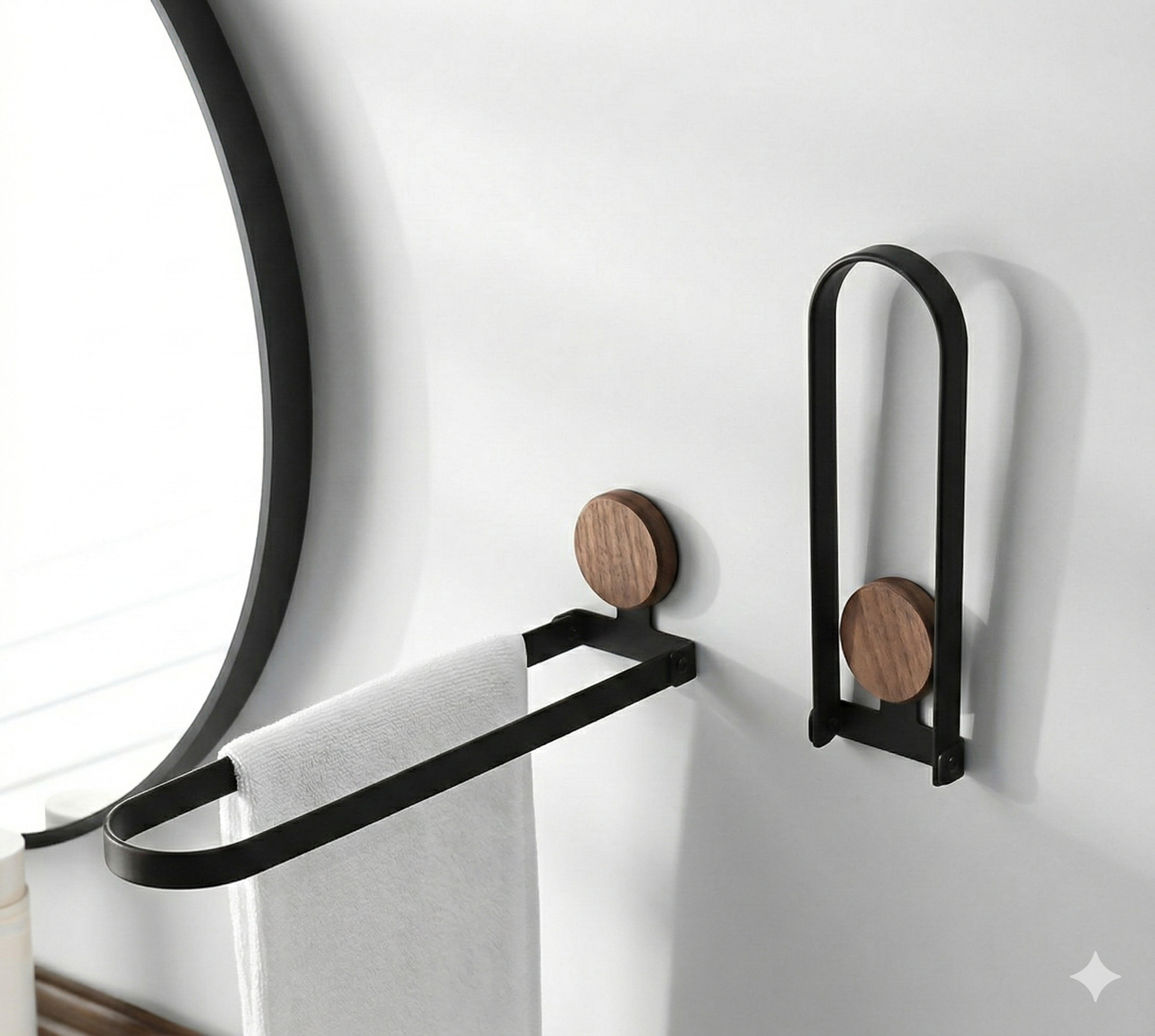 קולב מגבות אופנתי מתכת מתקפל הדבקה | דמוי עץ | מק"ט 2021