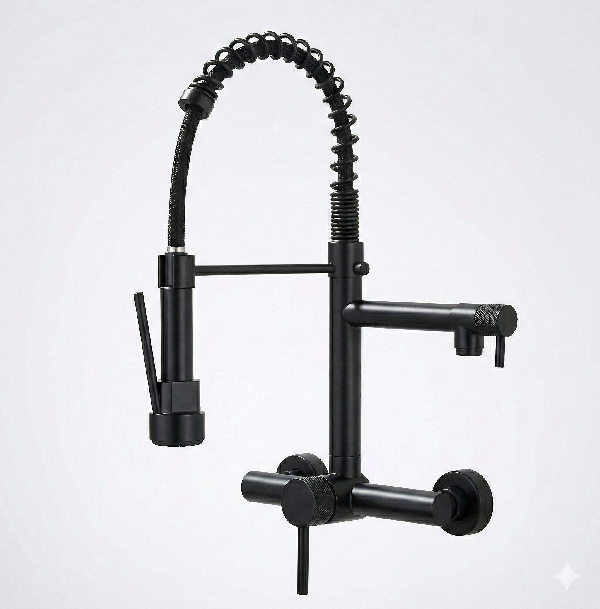 ברז למטבח מהקיר | חם קר | גמיש אופנתי איכותי 2 מצבים רגיל והתזה | שחור מט | מק"ט 592/1