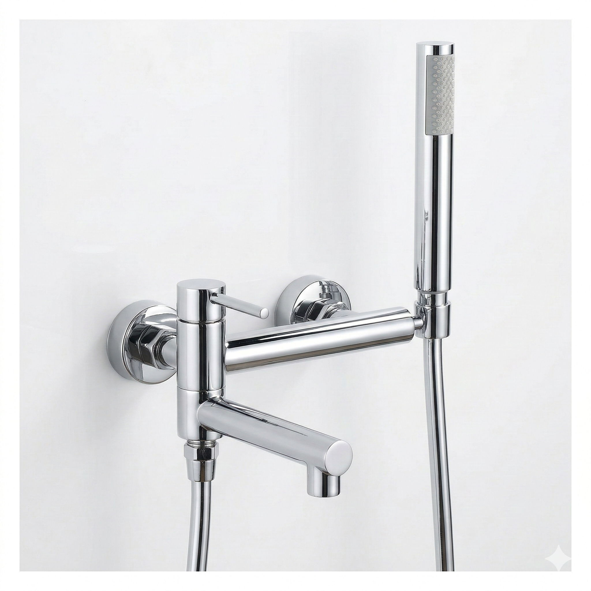 סוללה לאמבטיה אופנתית איכותית פיית מילוי מתקפלת + מזלף יד וצינור גמיש | כרום | מק"ט 1901